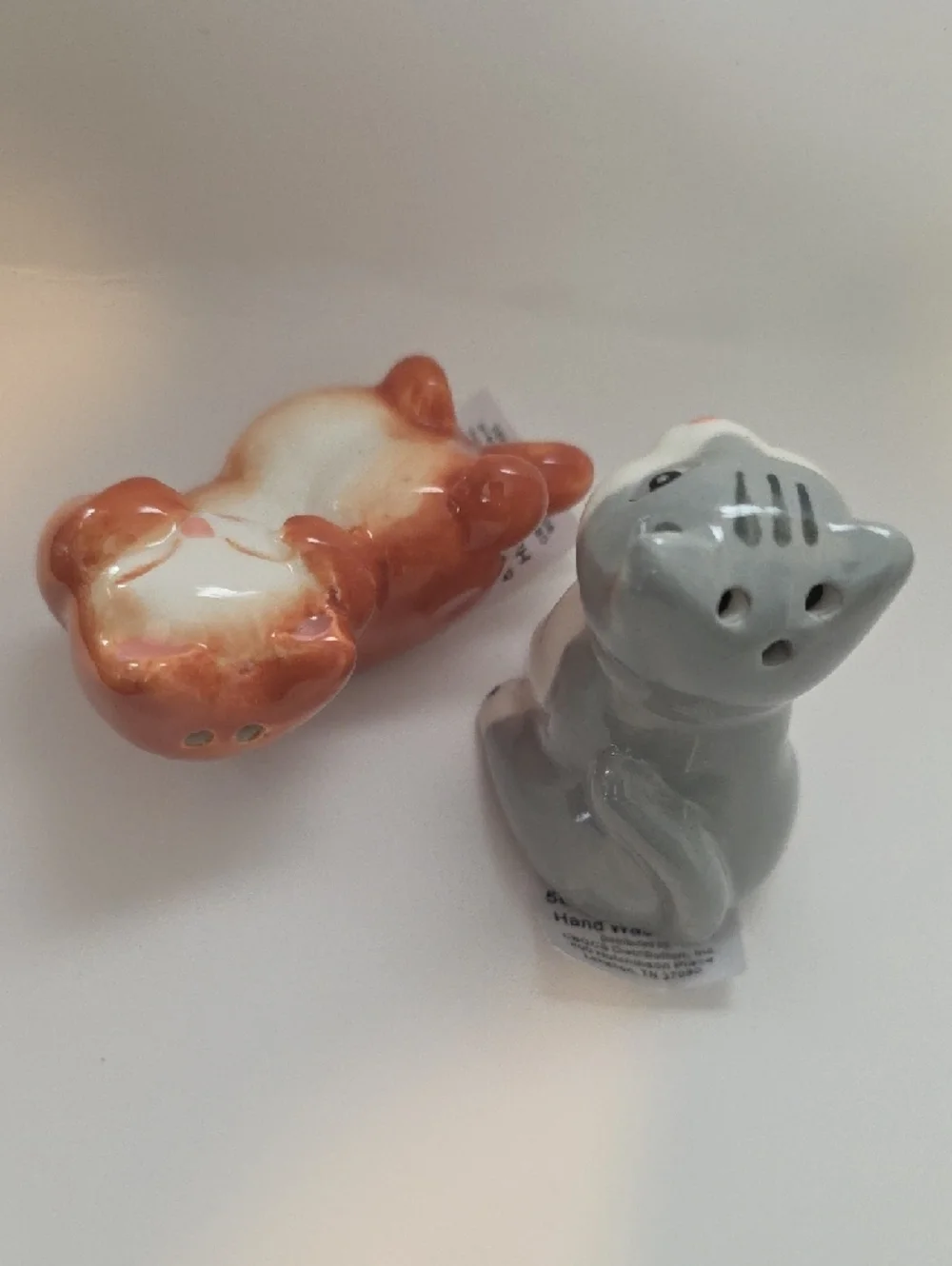 Cat Mini Ceramic Salt and Pepper Shakers - Orange & Gray